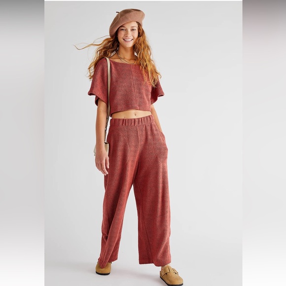 Free People Pants - FREE PEOPLE Changing Tides Cotton Crop Top & Pants - Rust - NWT- XS